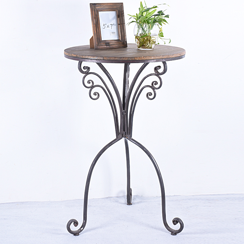 Vintage Industrial Metal And Wooden Round Bar Table 