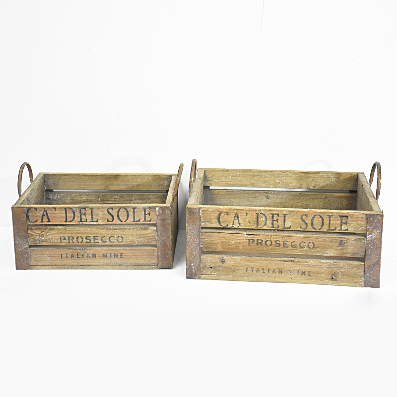 Rectangle Handmade Industrial Distressed Brown Wooden Fruit Vegetable Crates