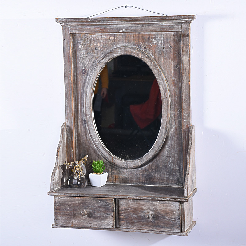 Antique vintage bathroom wall mirror with shelf