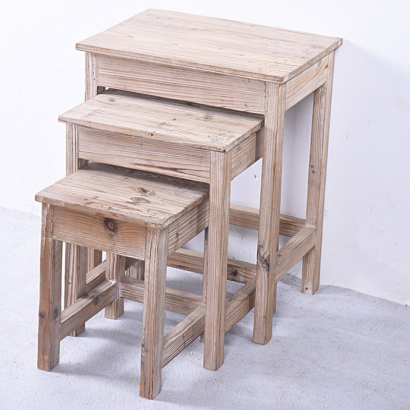 Handcrafted Distressed Rustic Wooden Nesting Table Set