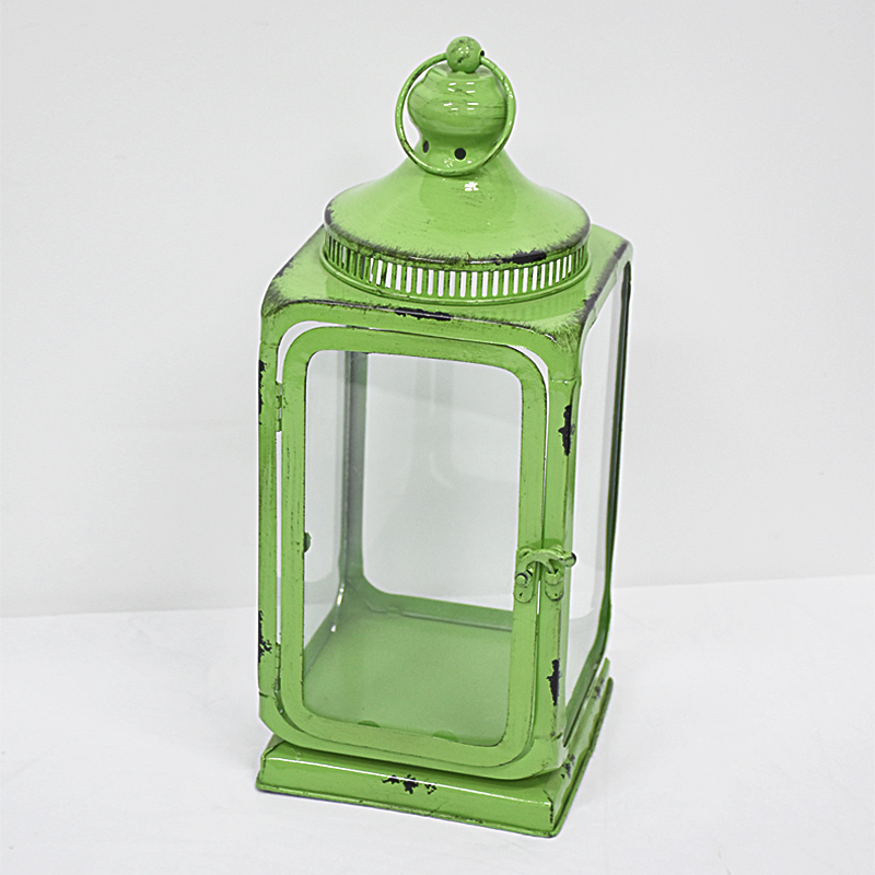 Antique Green Enamel Iron Hurricane Lantern