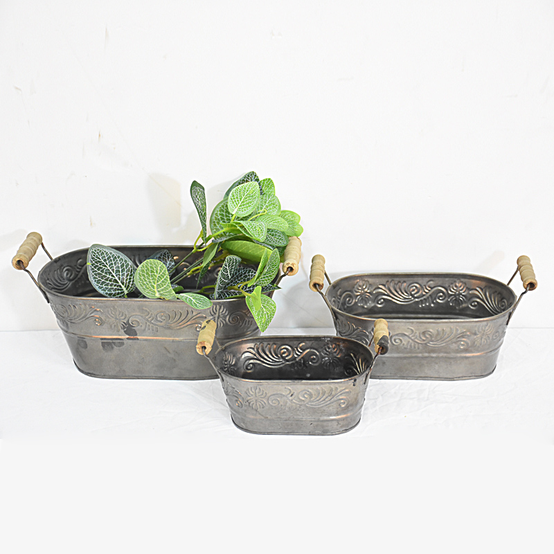 Set 3 Shabby Chic Rustic Garden Metal Tin Flower Pot