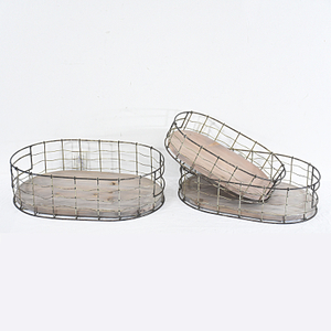 Europe simple wood and metal wire storage basket for kitchen organization