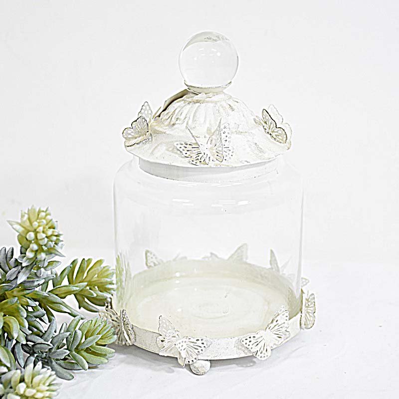 shabby chic dietressed white mini decorative glass jars with metal cover