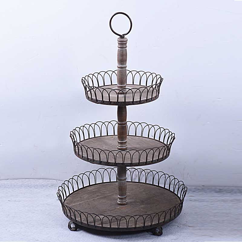 Rustic Framhouse Round Wooden 3-Tier Tray