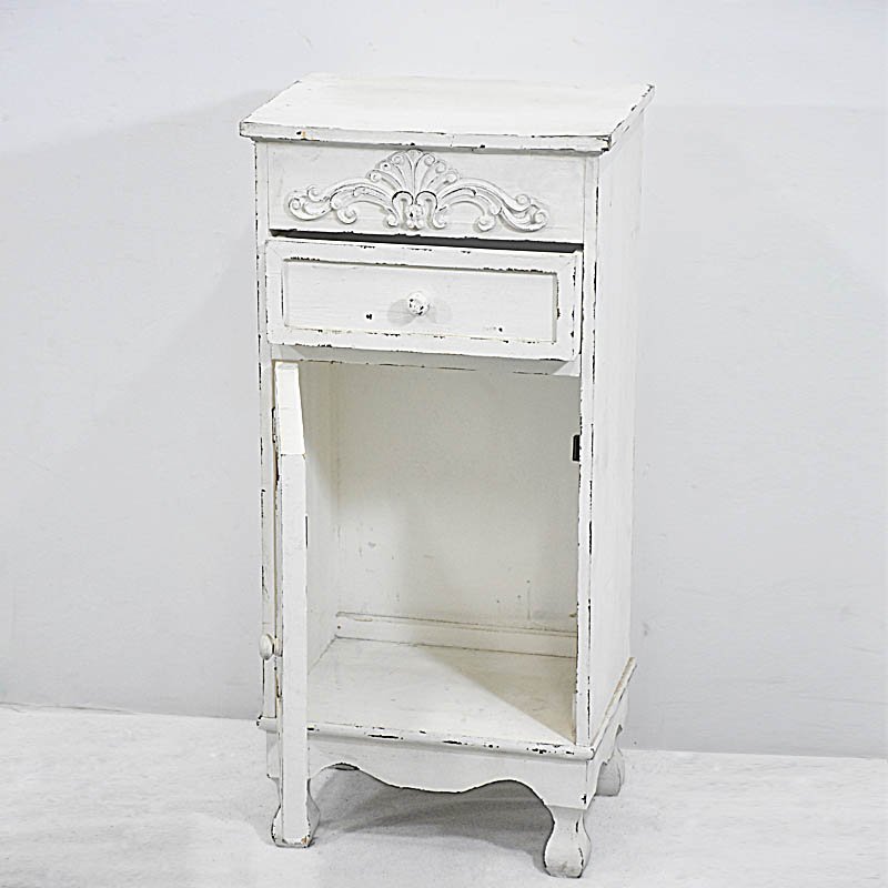 Shabby French Chic Distressed Rustic White Wood Nightstand