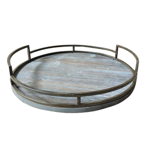 Rustic Farmhouse Kitchen round metal framed Wood Tray