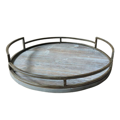 Rustic Farmhouse Kitchen round metal framed Wood Tray