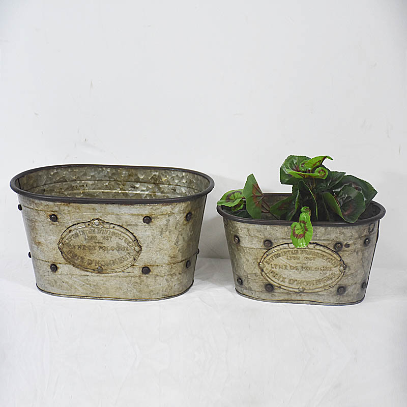 Galvanized Metal Garden Oval Flower Pot Trough Planter Box