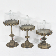 Set 3 Shabby Chic Vintage Metal Cake Stand with Glass Dome