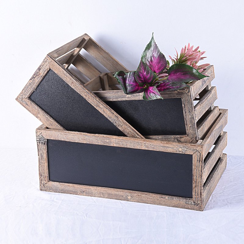 set 3 farmhouse handmade cheap wooden fruits crates with blackboard