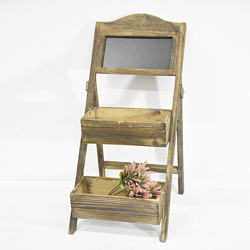 Vintage Shabby brown Small Wooden Flower Pot Stand with blackboard