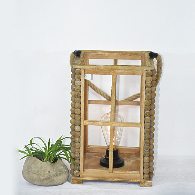 vintage rustic style natural wooden lantern with LED 