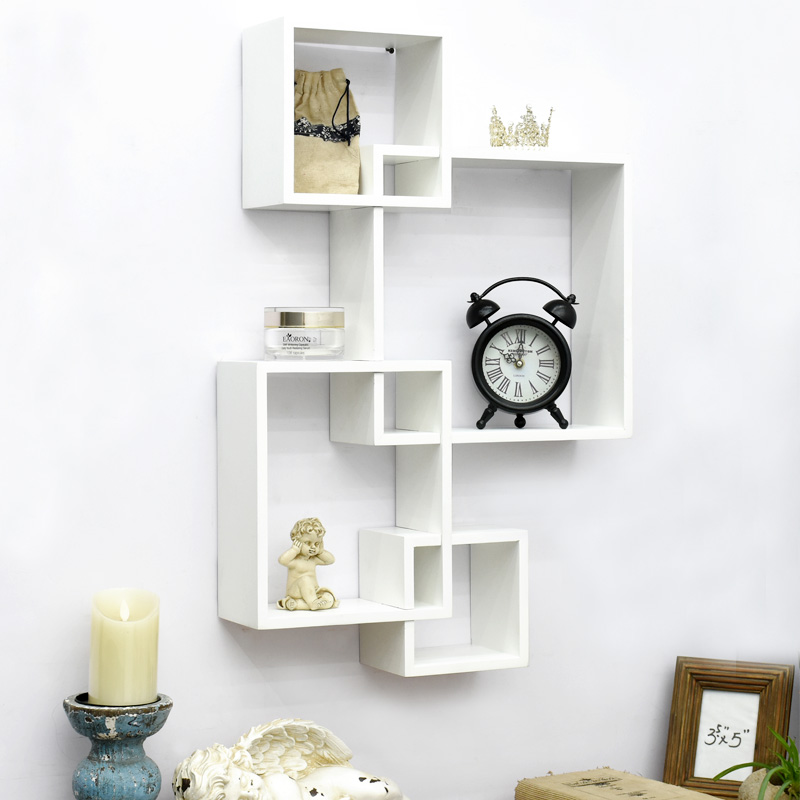 Luckywind Modern Style MDF Wall Decor Hanging Shelf Cube Trendy Geometric Floating Shelves in Wood for Living Room Home Decor