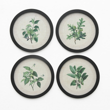 Customized Wholesale Rustic Farmhouse Round Botanical Wood Framed Linen Canvas Wall Art Print for Living Room Bedroom Home Decor