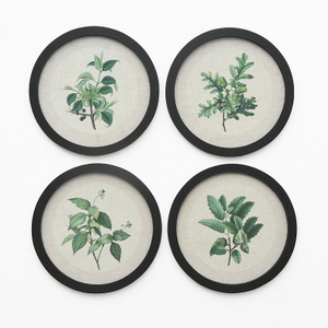 Customized Wholesale Rustic Farmhouse Round Botanical Wood Framed Linen Canvas Wall Art Print for Living Room Bedroom Home Decor