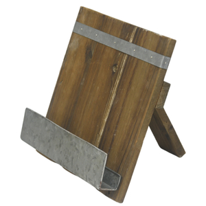 Rustic Wood Cookbook Stand with Galvanized Metal Accents, Farmhouse Recipe Book Holder