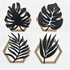 set of 4 Farmhouse Home Interior House Decor Luxury Hexagon Wood Frame Metal Iron Hanging Flower Leaf Art Home Wall Decor for Living Room