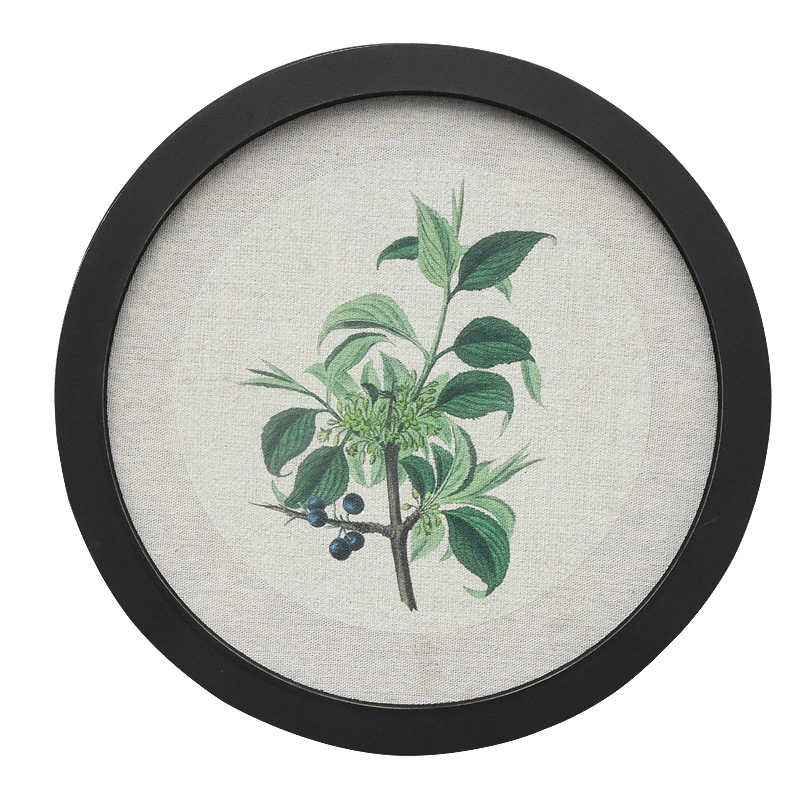 Customized Wholesale Rustic Farmhouse Round Botanical Wood Framed Linen Canvas Wall Art Print for Living Room Bedroom Home Decor