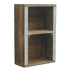 Rustic Distressed Wood Wall Cabinet with Galvanized Metal Trim, 2-Tier Farmhouse Floating Storage Shelf