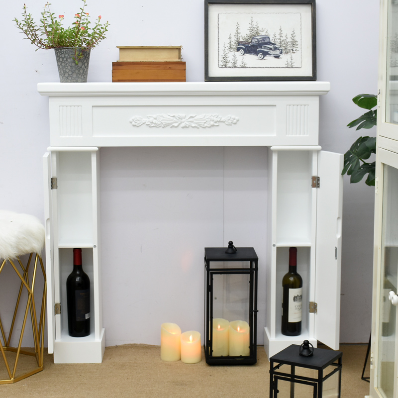 Luckywind Modern White Wood MDF Fireplace Mantel, Surround Mantels for Fireplace With Decorative Pattern Interior