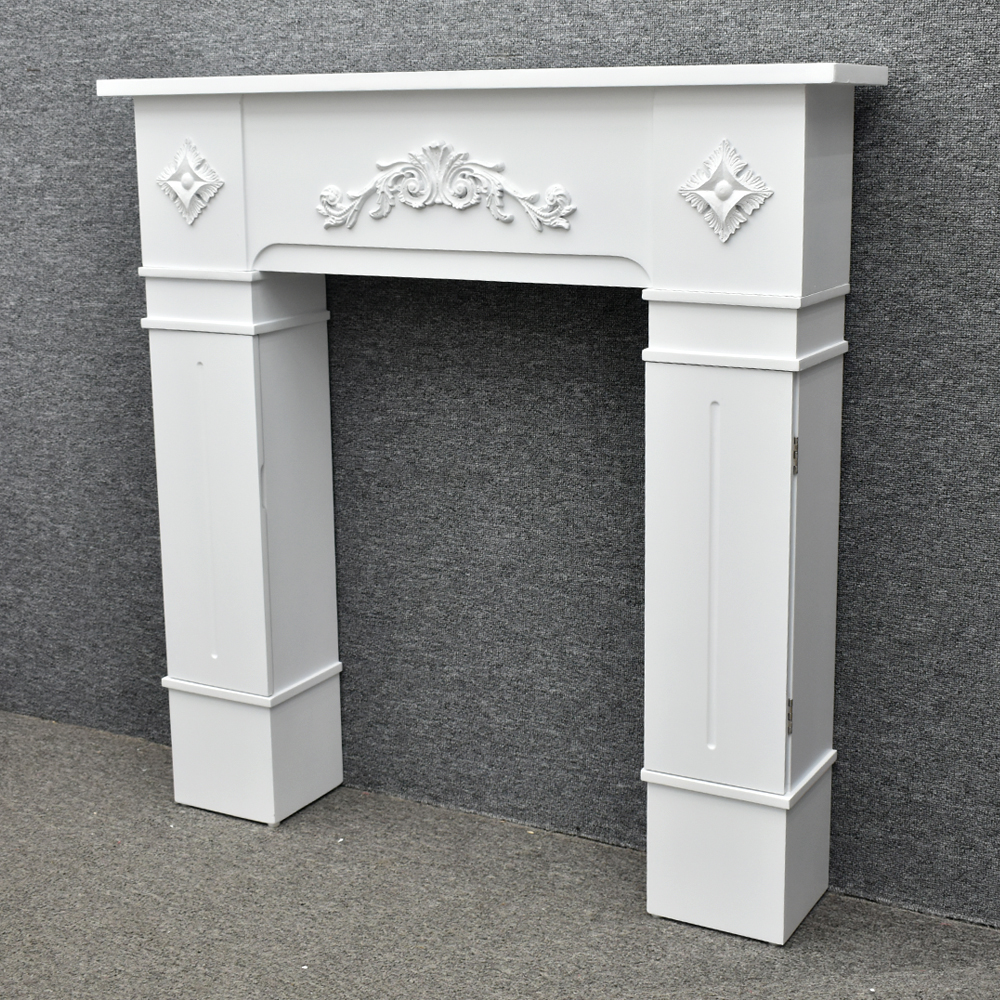 Modern French Style Classical Decorative Freestanding Antique Indoor White Wood Fireplace Mantel for Living Room Wholesale