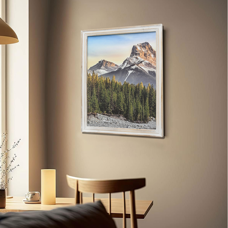 Framed Canvas Print Snowy Mountains and Pine Forest Landscape Wall Art, Farmhouse Nature Wilderness Wall Decor for Living Room
