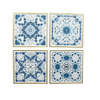 Factory Wholesale Sets of 4 Vintage Flowers Pattern Blue Paper Prints Metal Framed Abstract Wall Art for Bedroom Boho Wall Decor Artwork 