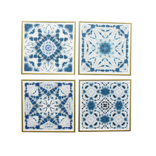 Factory Wholesale Sets of 4 Vintage Flowers Pattern Blue Paper Prints Metal Framed Abstract Wall Art for Bedroom Boho Wall Decor Artwork 