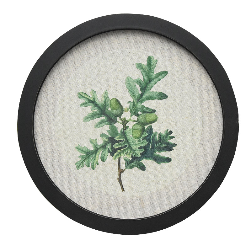 Customized Wholesale Rustic Farmhouse Round Botanical Wood Framed Linen Canvas Wall Art Print for Living Room Bedroom Home Decor