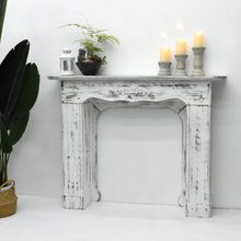 Distressed White Decorative Fireplace Mantel, Vintage Wooden Fireplace Surround Frame, Shabby Chic Fireplace Mantel Shelf for Home Decor & Photo Backdrop