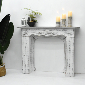 Distressed White Decorative Fireplace Mantel, Vintage Wooden Fireplace Surround Frame, Shabby Chic Fireplace Mantel Shelf for Home Decor & Photo Backdrop
