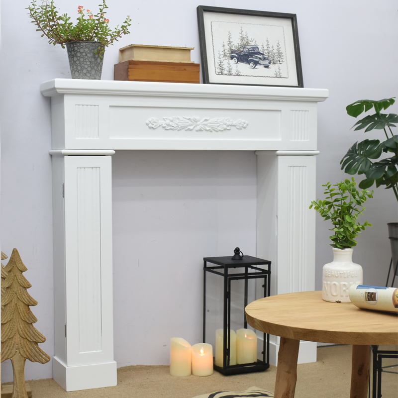 Luckywind Modern White Wood MDF Fireplace Mantel, Surround Mantels for Fireplace With Decorative Pattern Interior