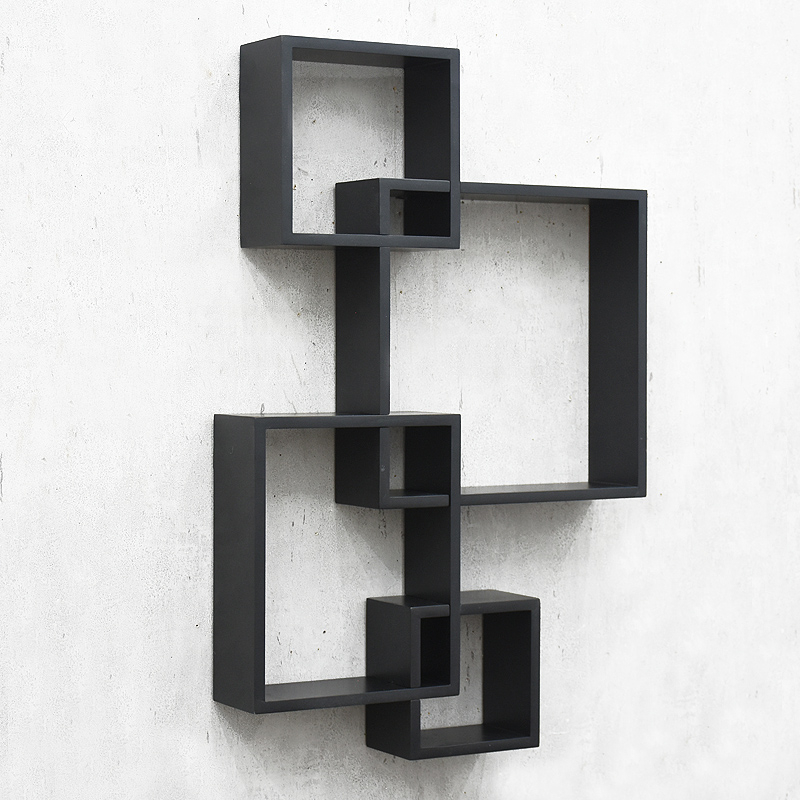 Luckywind Modern Style MDF Wall Decor Hanging Shelf Cube Trendy Geometric Floating Shelves in Wood for Living Room Home Decor