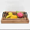 Set of 2 Distressed Wood Serving Trays with Metal Handles