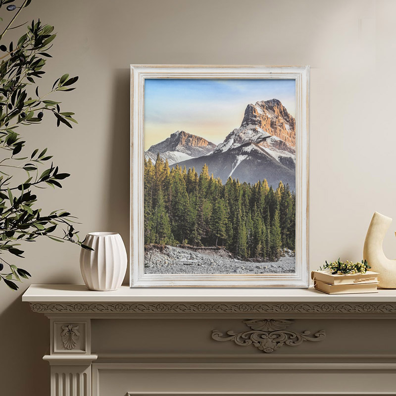 Framed Canvas Print Snowy Mountains and Pine Forest Landscape Wall Art, Farmhouse Nature Wilderness Wall Decor for Living Room