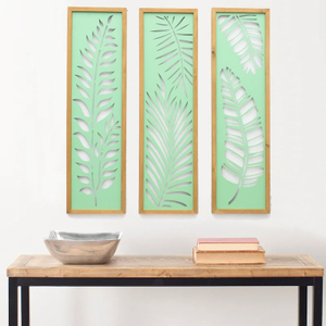 Nordic Living Room Wood Framed Metal Carved Wall Panel Leaf Plant Luxury Wall Art Home Decoration Items Wall Hanging Art Decor