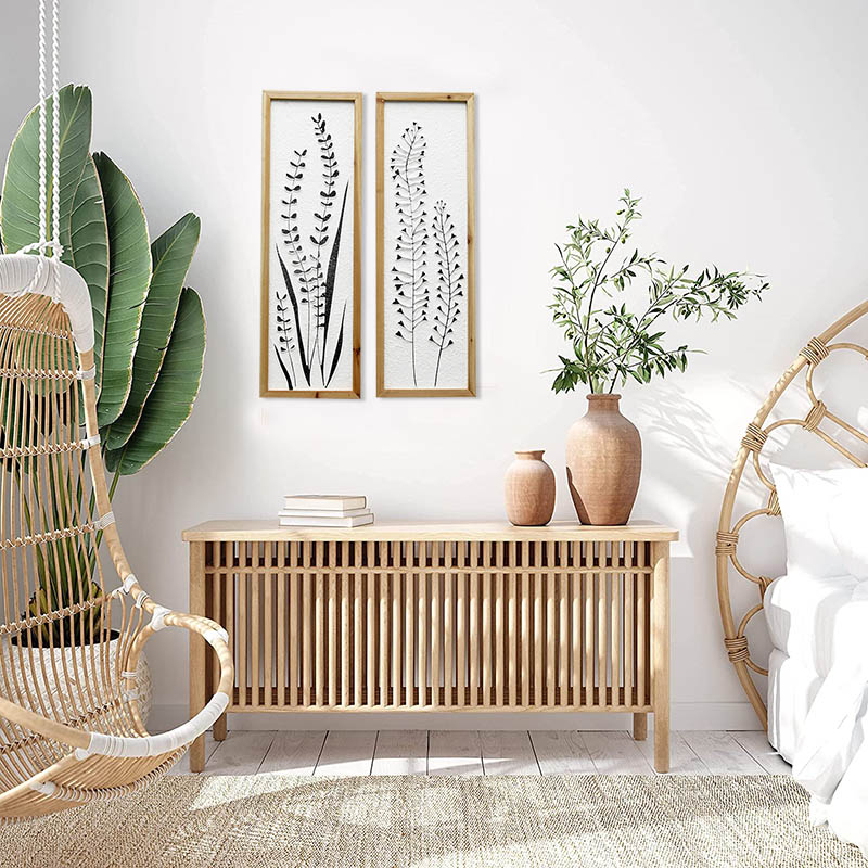 European Americana Style Farmhouse 3D Pattern Antique Wood Frame Crafted Wall Art Prints Rectangle Accent Wall Decor Hanging