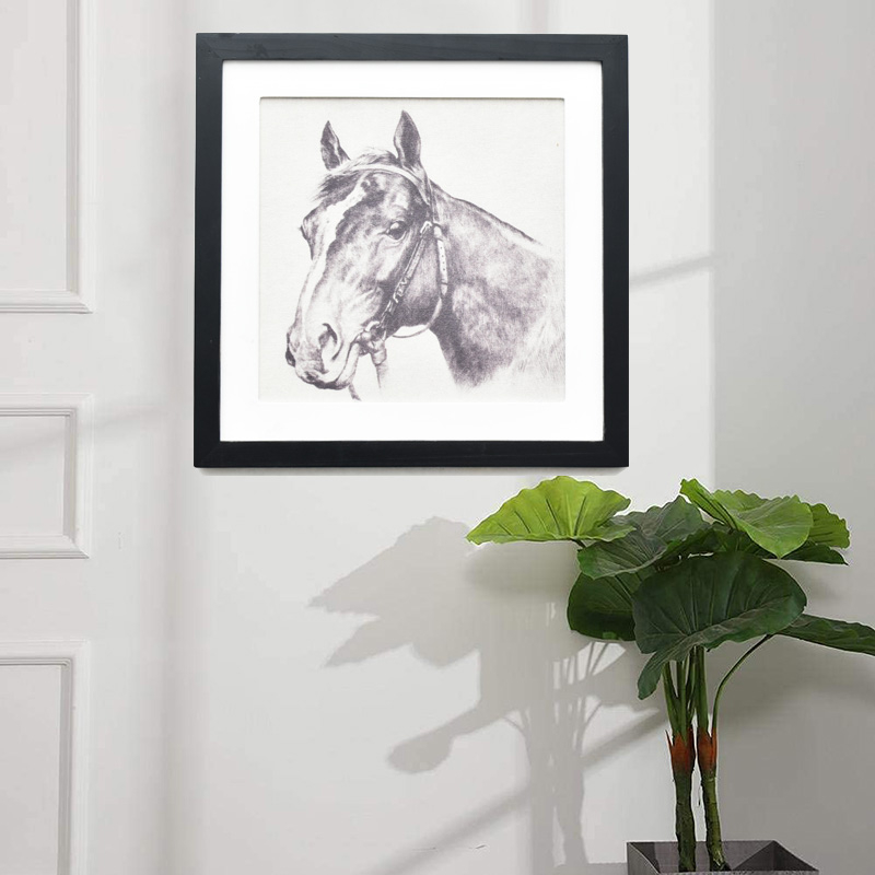 Customized Wholesale Natural Rustic Wooden Frame Canvas Painting Wooden Horse Wall decor For Living room