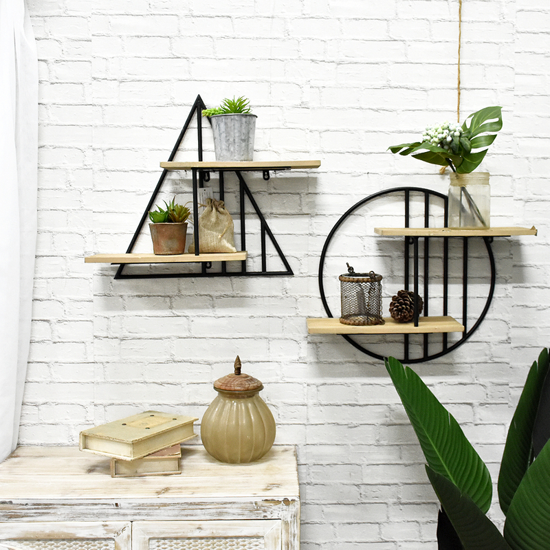 Customizable Rustic Wood And Metal 2-Tier Floating Shelves Wholesale Wall Mounted Decorative Shelves for Kitchen Living Room