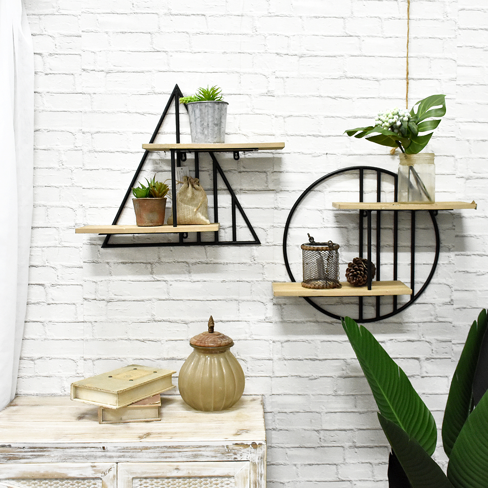 Customizable Rustic Wood And Metal 2-Tier Floating Shelves Wholesale Wall Mounted Decorative Shelves for Kitchen Living Room
