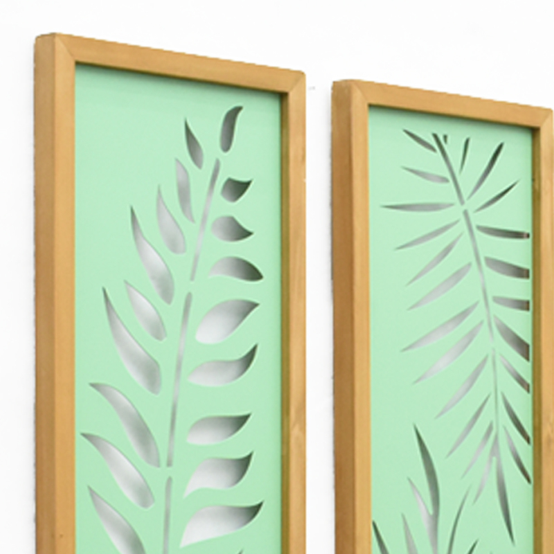 Nordic Living Room Wood Framed Metal Carved Wall Panel Leaf Plant Luxury Wall Art Home Decoration Items Wall Hanging Art Decor