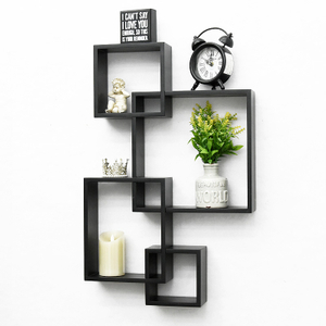 Luckywind Modern Style MDF Wall Decor Hanging Shelf Cube Trendy Geometric Floating Shelves in Wood for Living Room Home Decor
