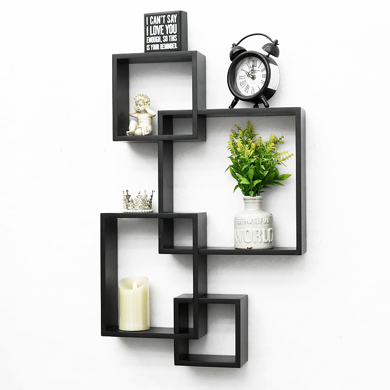 Luckywind Modern Style MDF Wall Decor Hanging Shelf Cube Trendy Geometric Floating Shelves in Wood for Living Room Home Decor