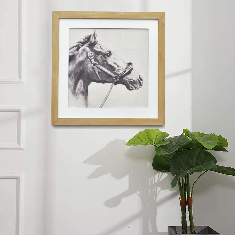 Wholesale Modern Farmhouse Natural Wood Framed Canvas Painting Wall Art Wooden Horse Wall Art Decor for Living Room Bedroom