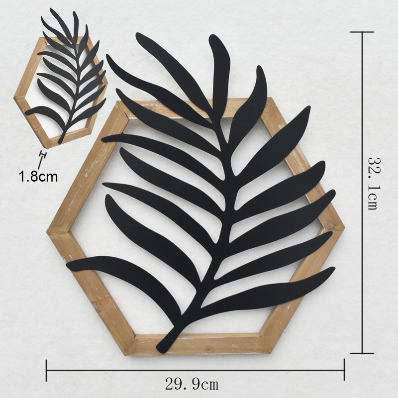 set of 4 Farmhouse Home Interior House Decor Luxury Hexagon Wood Frame Metal Iron Hanging Flower Leaf Art Home Wall Decor for Living Room