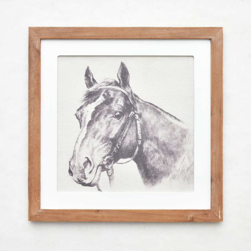 Customized Wholesale Natural Rustic Wooden Frame Canvas Painting Wooden Horse Wall decor For Living room