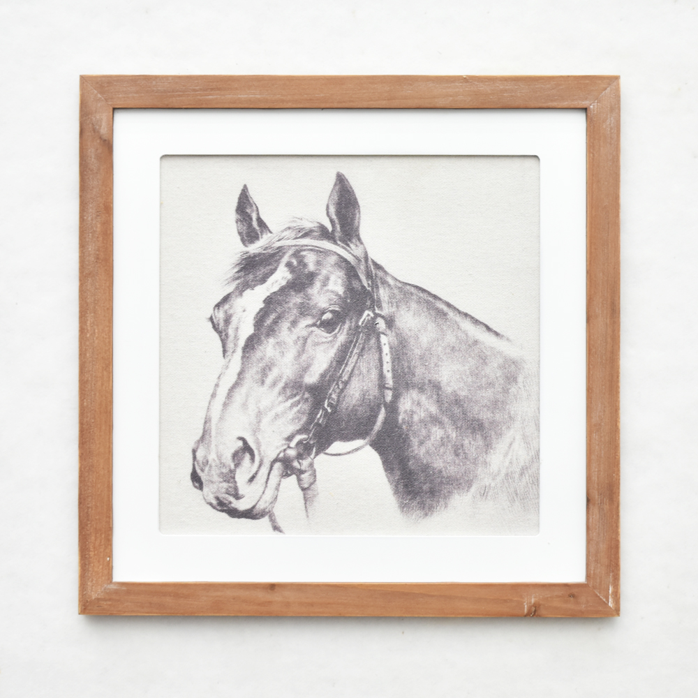 Customized Wholesale Natural Rustic Wooden Frame Canvas Painting Wooden Horse Wall decor For Living room