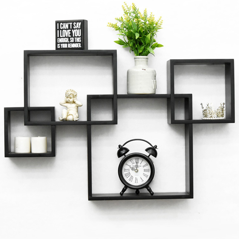 Luckywind Modern Style MDF Wall Decor Hanging Shelf Cube Trendy Geometric Floating Shelves in Wood for Living Room Home Decor
