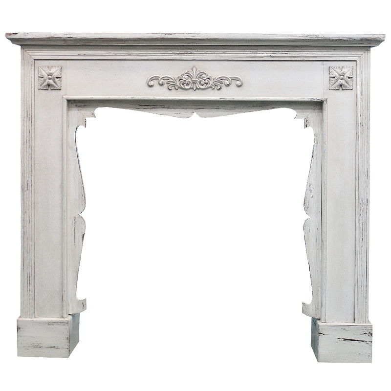 Luckywind Home Decor French Style Rustic Indoor Decorative Fireplace Surround Shabby Chic Distressed White Wood Mantel Shelf Manufacturer
